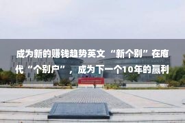 成为新的赚钱趋势英文 “新个别”在庖代“个别户”，成为下一个10年的赢利趋势！