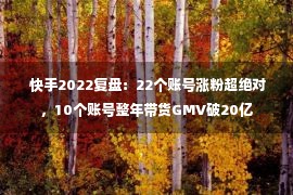  快手2022复盘：22个账号涨粉超绝对，10个账号整年带货GMV破20亿