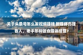 关于头条号怎么发视频赚钱 新媒体办理各人，老手怎样做自媒体经营？