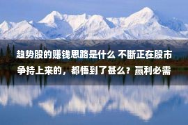 趋势股的赚钱思路是什么 不断正在股市争持上来的，都悟到了甚么？赢利必需要本事得住热闹！