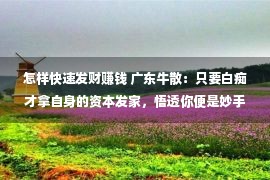 怎样快速发财赚钱 广东牛散：只要白痴才拿自身的资本发家，悟透你便是妙手