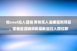 拍soul拉人赚钱 男粉无人直播赢利项目，零根底保姆级教程教你日入四位数