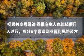 视频共享号赚钱 零根底生人也能轻便月入过万，瓜分6个靠谱副业赢利思路及方式