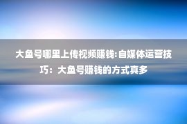 大鱼号哪里上传视频赚钱:自媒体运营技巧：大鱼号赚钱的方式真多