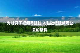 为啥开了视频号赚钱 入驻微信视频号公会的条件