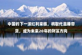 中国的下一波红利来临，将取代直播带货，成为未来20年的财富方向