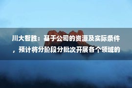 川大智胜：基于公司的资源及实际条件，预计将分阶段分批次开展各个领域的推广应用