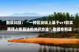 新晨科技：“一种区块链上基于vrf和实用拜占庭算法的共识方法”取得专利证书