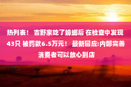 热列表！ 吉野家吃了蟑螂后 在检查中发现43只 被罚款6.5万元！ 最新回应:内部完善 消费者可以放心到店