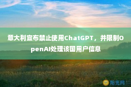 意大利宣布禁止使用ChatGPT，并限制OpenAI处理该国用户信息