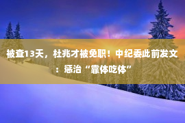 被查13天，杜兆才被免职！中纪委此前发文：惩治“靠体吃体”