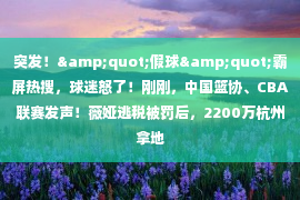 突发！&quot;假球&quot;霸屏热搜，球迷怒了！刚刚，中国篮协、CBA联赛发声！薇娅逃税被罚后，2200万杭州拿地