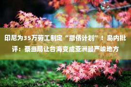 印尼为35万劳工制定“撤侨计划”！岛内批评：蔡当局让台海变成亚洲最严峻地方