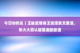 今日份的瓜丨王俊凯替身王佳浩发文澄清，张大大否认做医美做微调