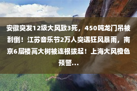 安徽突发12级大风致3死，450吨龙门吊被刮倒！江苏音乐节2万人突遇狂风暴雨，南京6层楼高大树被连根拔起！上海大风橙色预警…