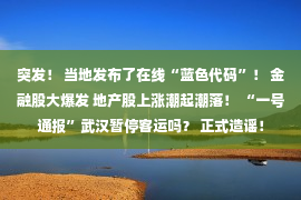 突发！ 当地发布了在线“蓝色代码”！ 金融股大爆发 地产股上涨潮起潮落！ “一号通报”武汉暂停客运吗？ 正式造谣！