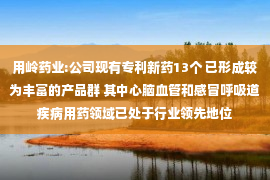 用岭药业:公司现有专利新药13个 已形成较为丰富的产品群 其中心脑血管和感冒呼吸道疾病用药领域已处于行业领先地位