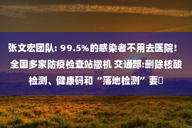 张文宏团队: 99.5%的感染者不用去医院！ 全国多家防疫检查站撤机 交通部:删除核酸检测、健康码和“落地检测”要�