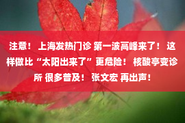 注意！ 上海发热门诊 第一波高峰来了！ 这样做比“太阳出来了”更危险！ 核酸亭变诊所 很多普及！ 张文宏 再出声！