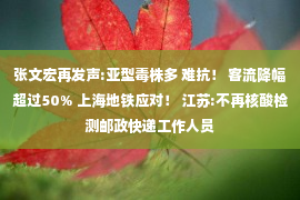 张文宏再发声:亚型毒株多 难抗！ 客流降幅超过50% 上海地铁应对！ 江苏:不再核酸检测邮政快递工作人员