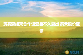 黄其森结束合作调查后不久复出 泰禾股价涨停