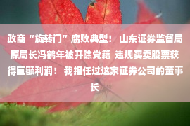 政商“旋转门”腐败典型！ 山东证券监督局原局长冯鹤年被开除党籍  违规买卖股票获得巨额利润！ 我担任过这家证券公司的董事长