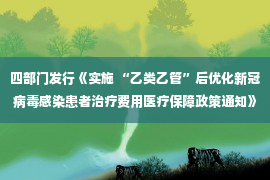 四部门发行《实施 “乙类乙管”后优化新冠病毒感染患者治疗费用医疗保障政策通知》