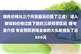 猪肉价格比三个月前最高价降了三成！ 进入猪饲料价格过度下跌的三级预警区间  据专家介绍 专业育肥养殖业者的大头都损失了近500元