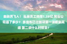 金融界飞人！ 私募员工捐赠1.38亿 背后公司赚了多少？ 多宣布已过新冠第一波感染高峰 第二波什么时候来？