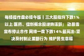 每经操作盘必经午版丨三大股指均下跌1%以上 医药、信创概念股逆势活跃； 动暴雪宣布停止合作 网络一度下跌14%最高法:坚决及时制止垄断行为 维护民生幸福