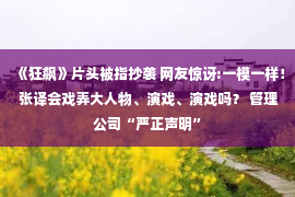 《狂飙》片头被指抄袭 网友惊讶:一模一样！ 张译会戏弄大人物、演戏、演戏吗？ 管理公司“严正声明”