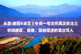 头条:新闻8点见丨中央一号文件再次关注三农吨粮田、异宠、园林经济的首次写入