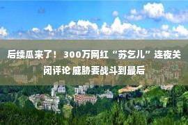 后续瓜来了！ 300万网红“苏乞儿”连夜关闭评论 威胁要战斗到最后