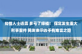 知情人士透露 多亏了绿植！ 保定发生重大刑事案件 网友表示凶手有难言之隐