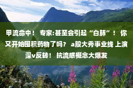 甲流命中！ 专家:甚至会引起“白肺”！ 你又开始囤积药物了吗？ a股大秀事业线 上演深v反转！ 抗流感概念大爆发