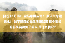 降价10万吗？ 宝马中国应对！ 多只汽车股跳水！ 数字经济的概念活跃起来 这个面板的开头突然伸了起来 是什么情况？